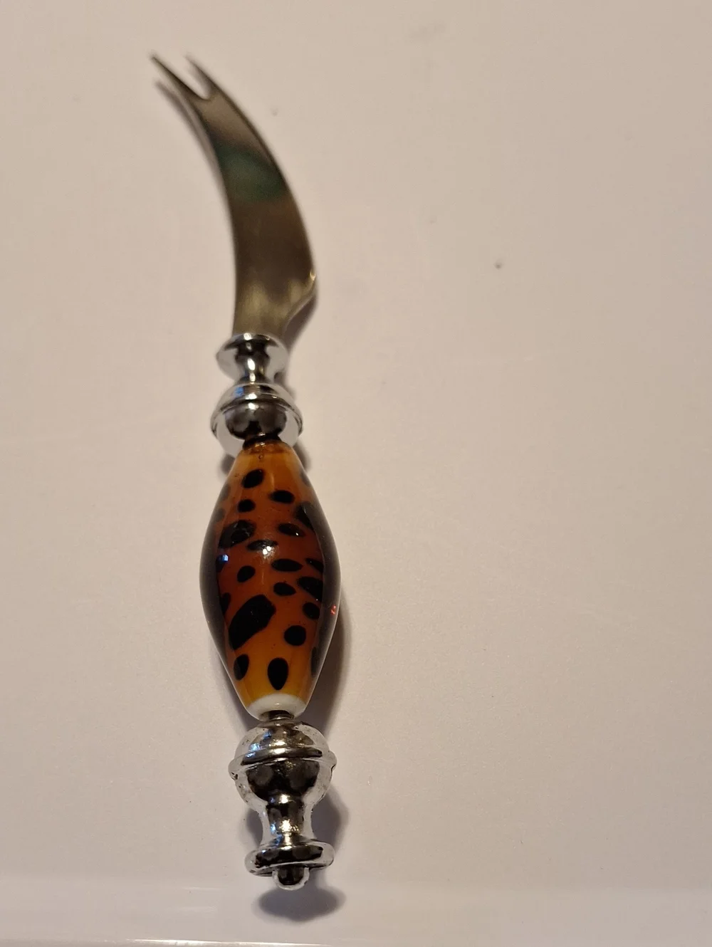 Decorative Cheese Fork with Amber Leopard Glass Handle